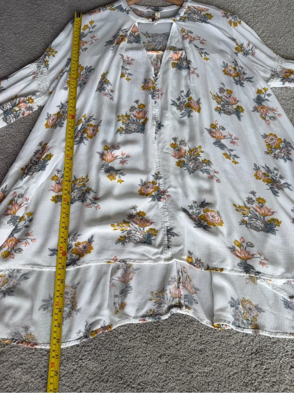 Free People Floral Swing Tunic Dress XS Boho Peasant Mini High Low Keyhole
